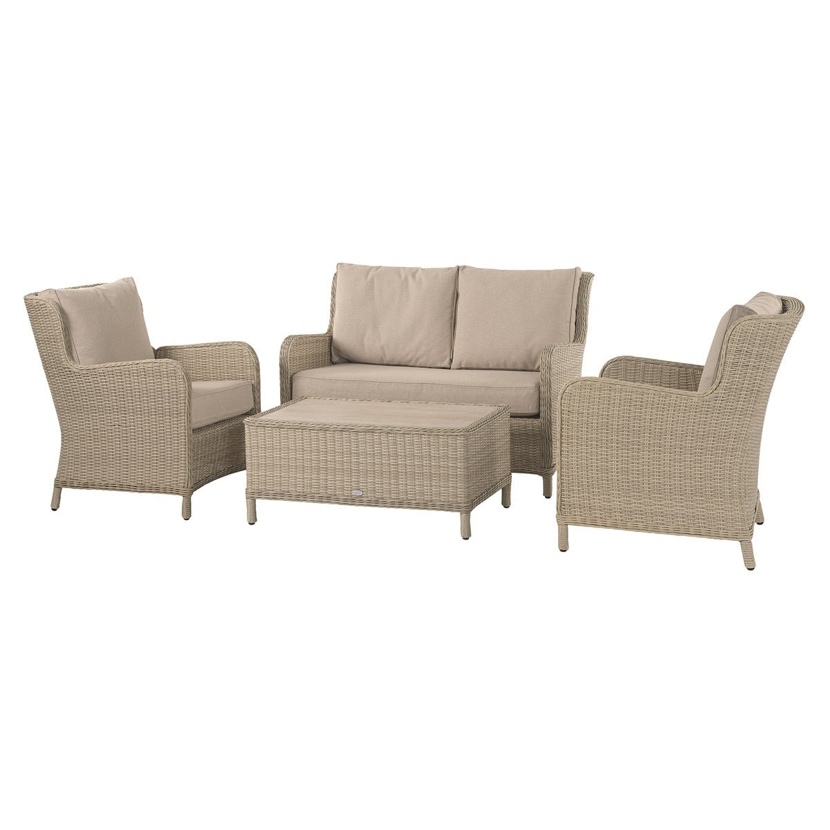 Sandstone Rattan 2 Seater Sofa with Rectangle Coffee Table & 2 Armchairsgarden