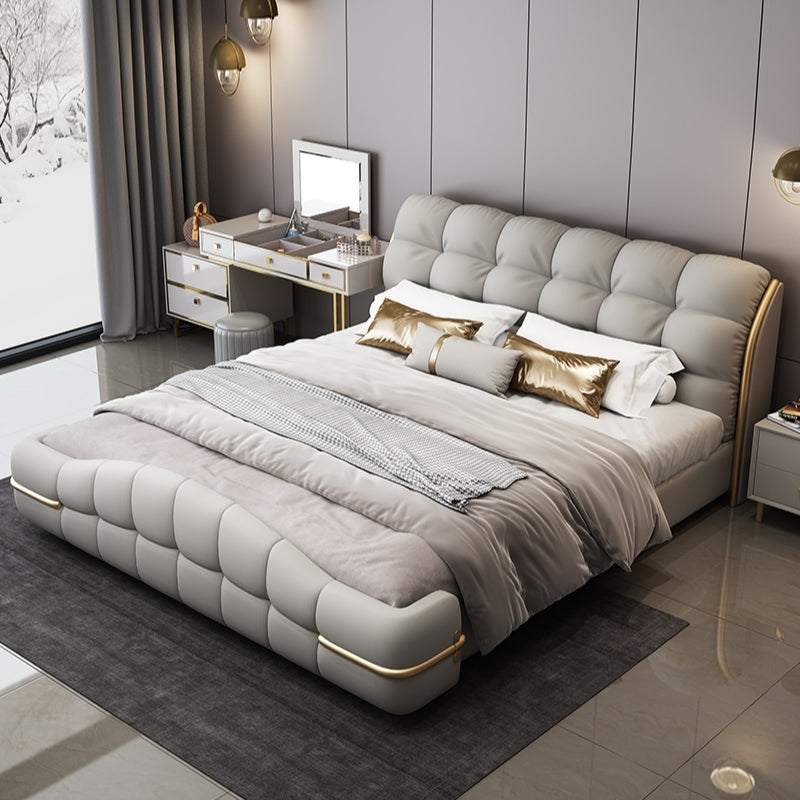 High end modern cream leather luxury bed