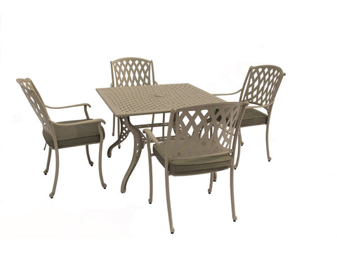 Stone Cast Aluminium 4 Seat Square Dining Setgarden