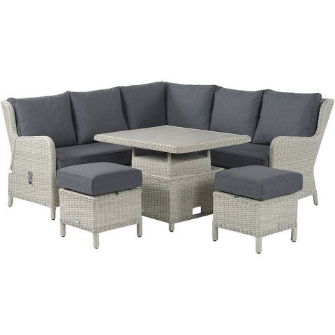 Dove Grey Rattan Reclining Mini Corner Sofa with Dual Height Table & 2 Stoolsgarden