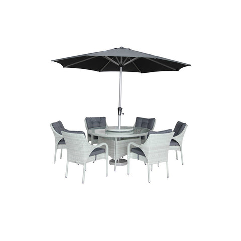 Cloud Rattan 6 Seat Round Dining Set with Parasol & Basegarden