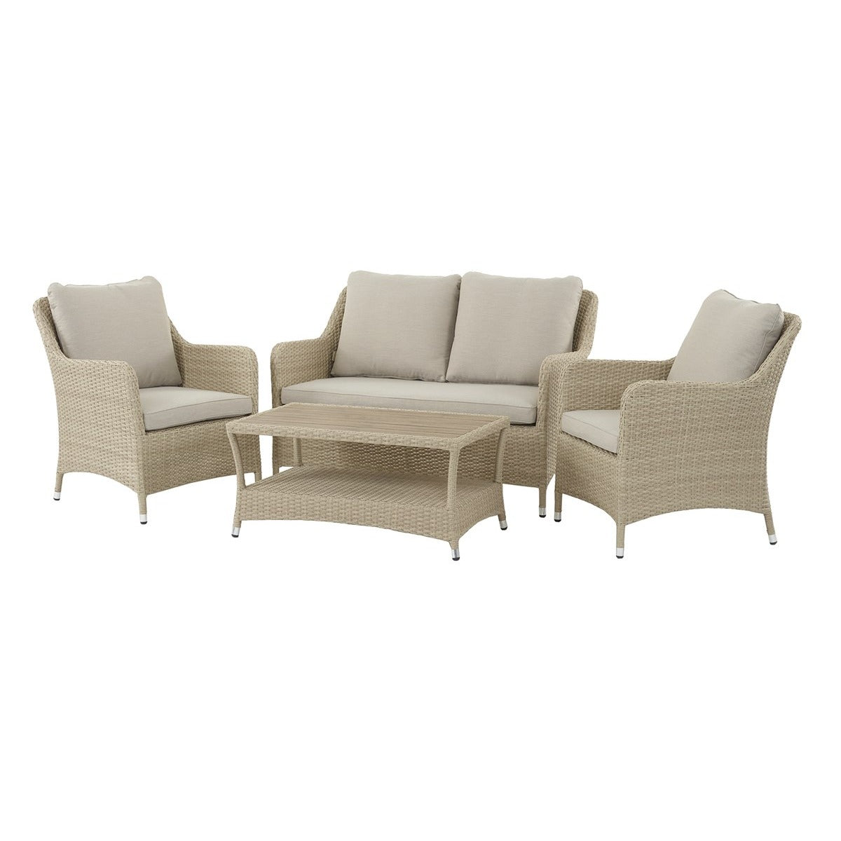 Nutmeg Rattan 2 Seater Sofa with Rectangle Tree-Free Top Coffee Table & 2 Armchairsgarden