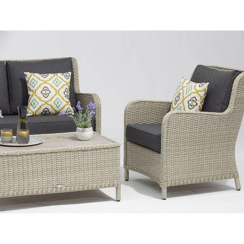 Dove Grey Rattan 2 Seater Sofa with Rectangle Coffee Table & 2 Armchairsgarden