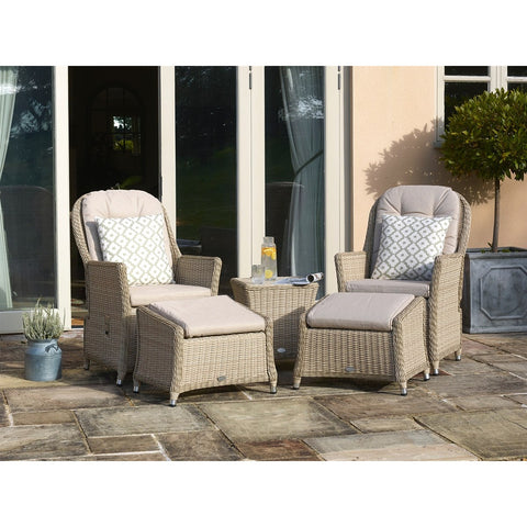 Sandstone Rattan Recliner Set with 2 Footstools & Side Tablegarden