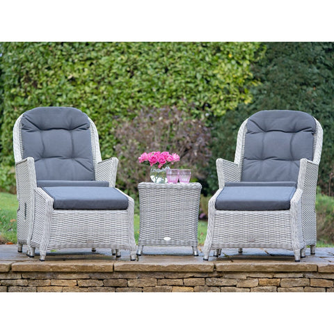 Dove Grey Rattan Recliner Set with 2 Footstools & Side Tablegarden