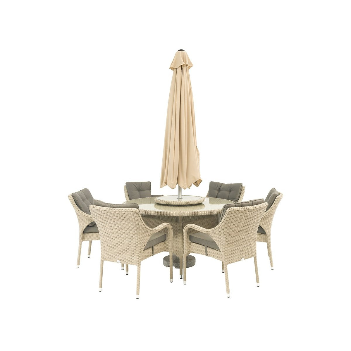 Rattan 6 Seat Round Dining Set with Parasol & Basegarden