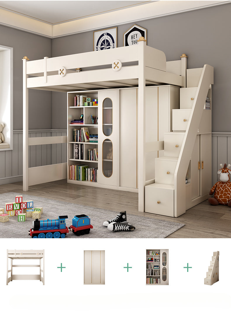 The upper and lower desks are integrated with all solid wood children's combination beds.