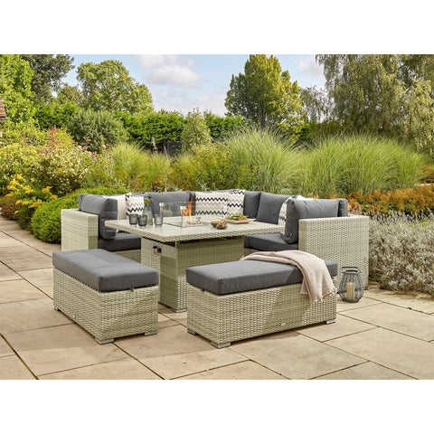 Cloud Rattan Corner Sofa with Square Firepit Table & 2 Benchesgarden