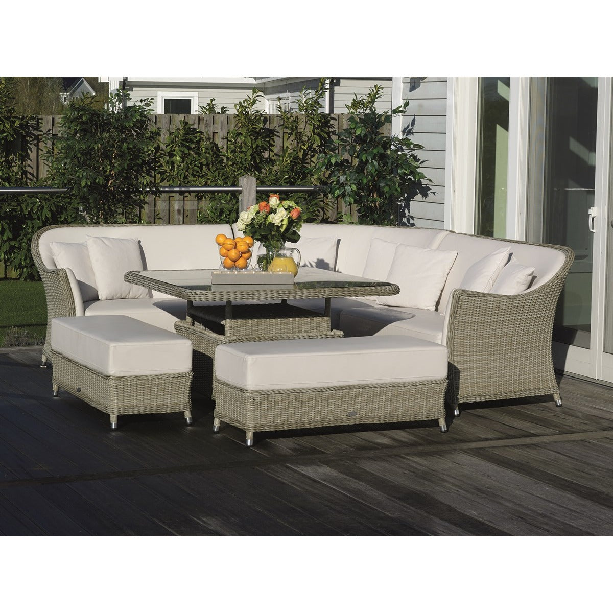 Carlo Corner Sofa with Square Dual Height Table & 2 Benchesgarden