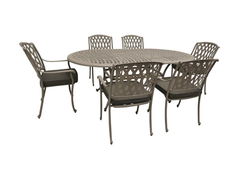 Stone Cast Aluminium 6 Seat Elliptical Dining Setgarden