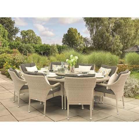 Rattan 8 Seat Elliptical Dining Set with Lazy Susan, Parasol & Basegarden