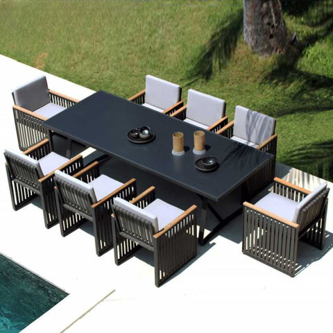 Leisure tables and chairs aluminum alloy teak wood rainproof and sunscreen combination furnituregarden