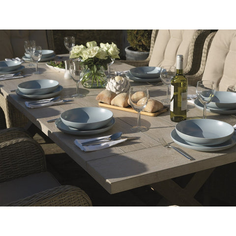 Sandstone Ceramic Rectangle Table with 8 Rattan Armchairsgarden