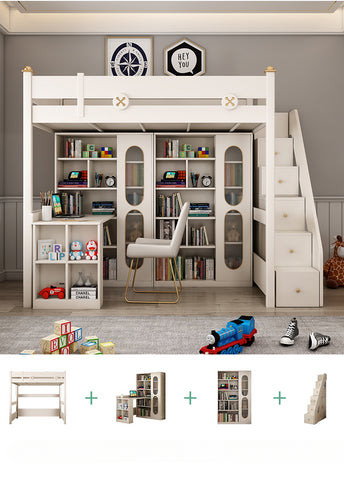 The upper and lower desks are integrated with all solid wood children's combination beds.