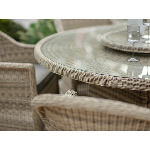 Rattan 6 Seat Round Dining Set with Lazy Susan, Parasol & Basegarden