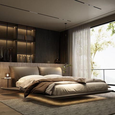 Italian modern leather suspension bed