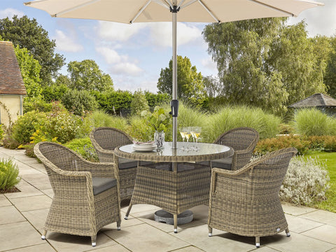 Rattan 4 Seat Round Dining Set with Parasol & Basegarden