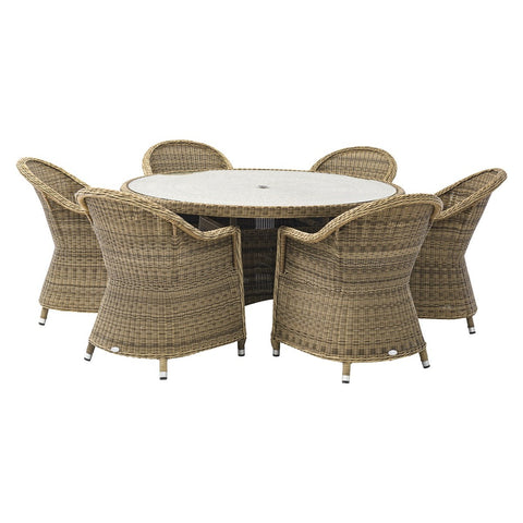 Rattan 6 Seat Round Dining Set with Lazy Susan, Parasol & Basegarden