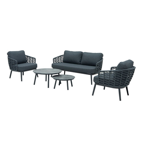 2 Seater Sofa with Duo Round Coffee Tables & 2 Armchairsgarden