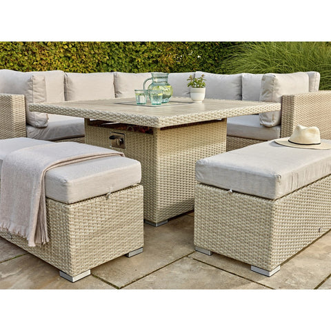 Nutmeg Rattan Corner Sofa with Square Firepit Table & 2 Benchesgarden