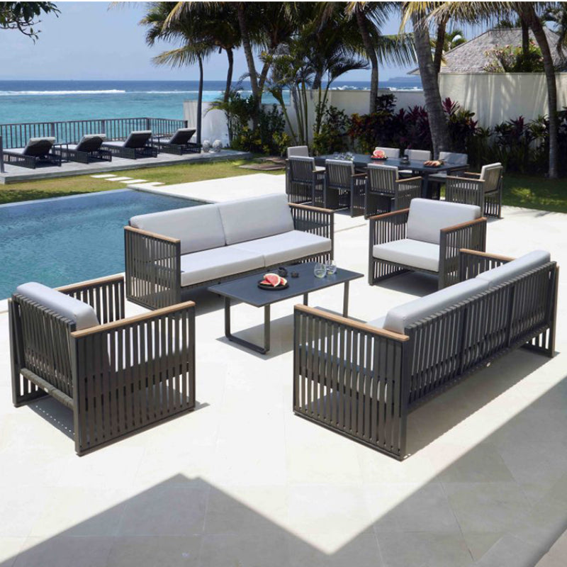 Leisure tables and chairs aluminum alloy teak wood rainproof and sunscreen combination furnituregarden