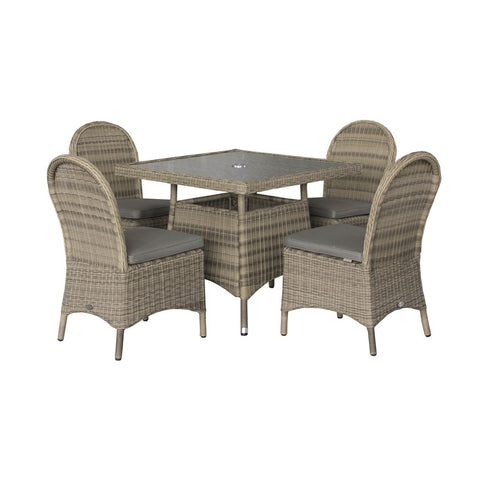 Rattan 4 Seat Square Dining Set with Parasol & Basegarden