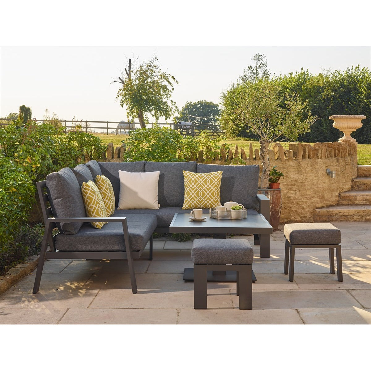 Corner Sofa with Mini Piston Adjustable Table & 2 Stoolsgarden