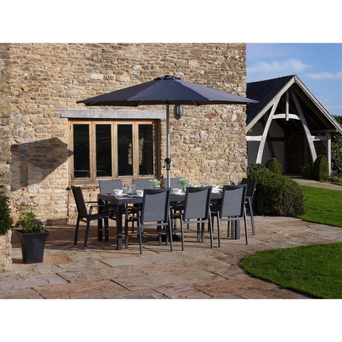 Textilene 8 Seat Rectangle Dining Set with Parasol & Basegarden