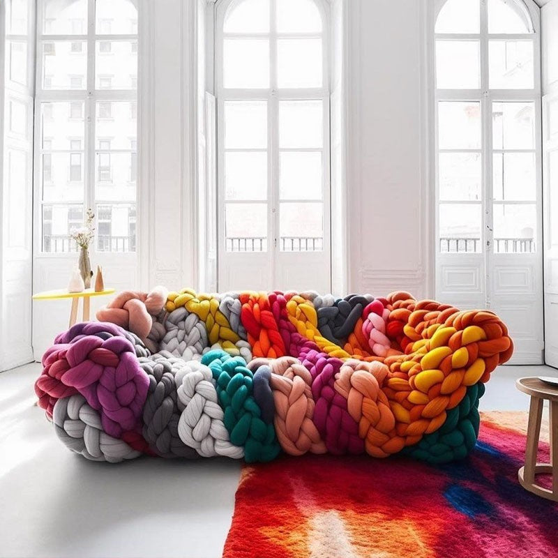 Designer cloth strips woven wool colorful ins Internet celebrity sofa