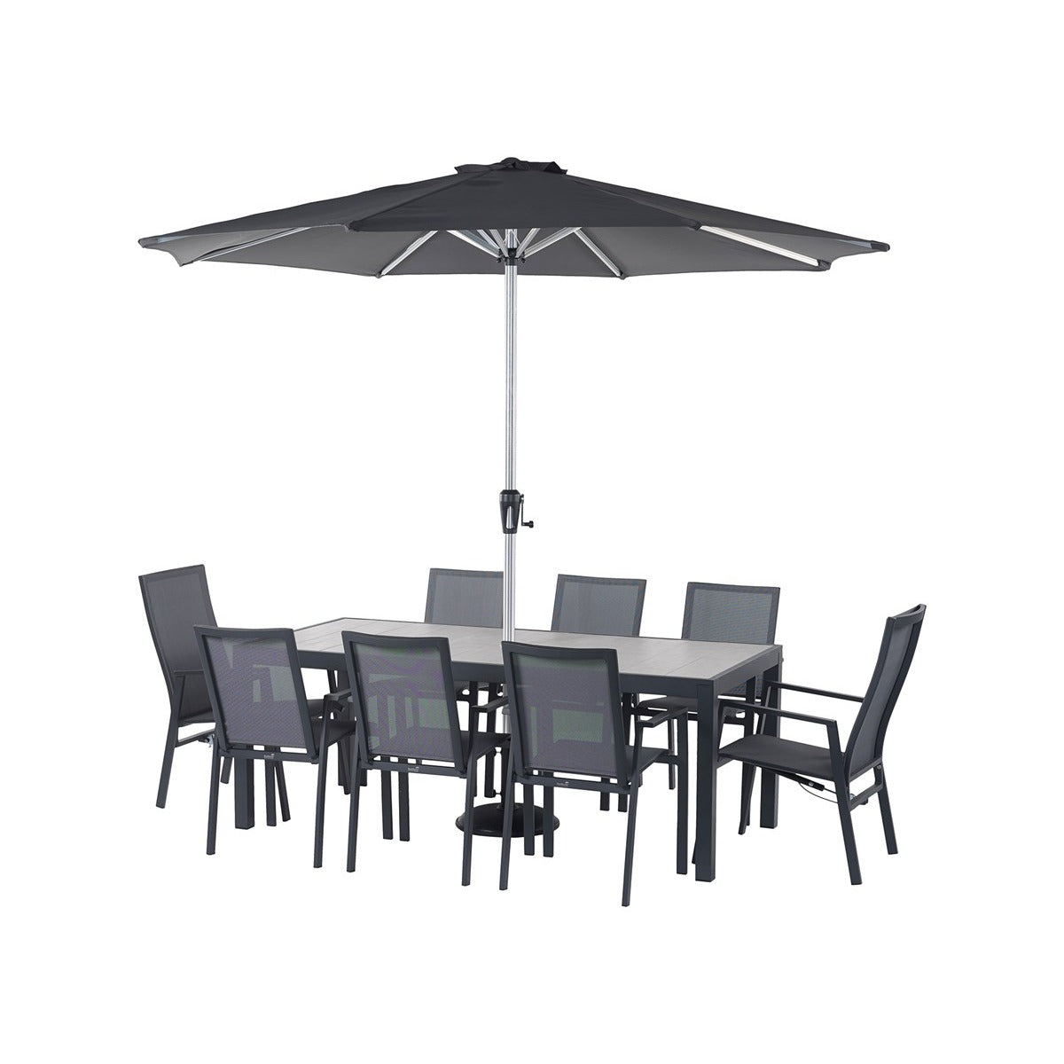 Textilene 8 Seat Rectangle Dining Set with Parasol & Basegarden