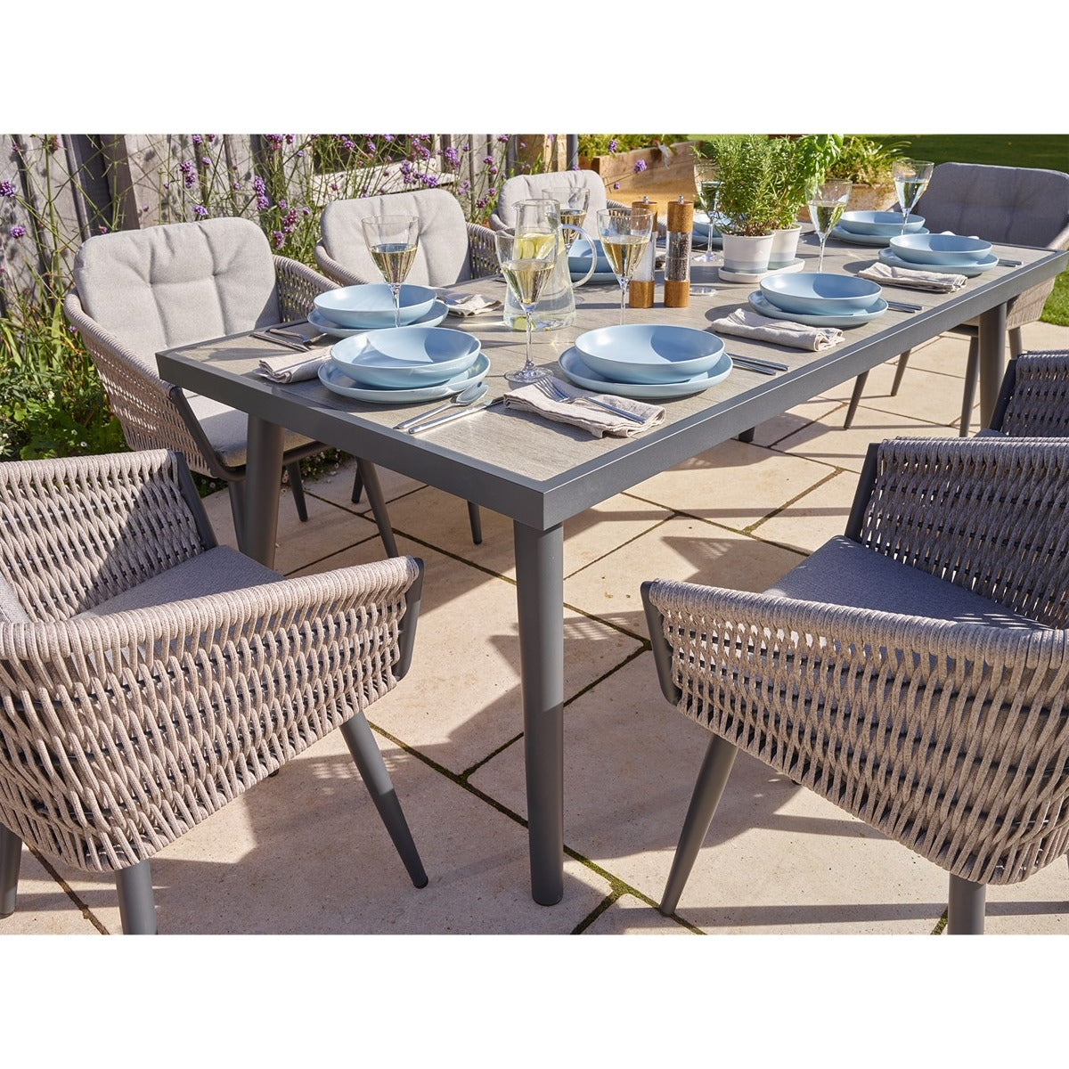 8 Seat Rectangle Dining Set with Parasol & Basegarden