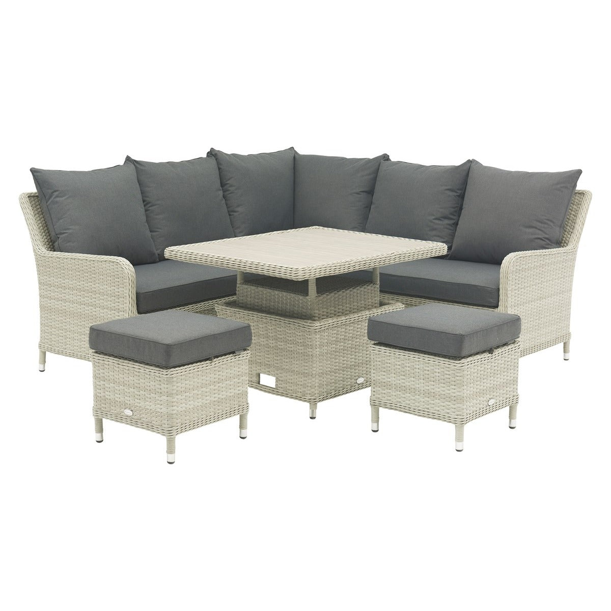 Cloud Rattan Mini Corner Sofa with Dual Height Table & 2 Stoolsgarden