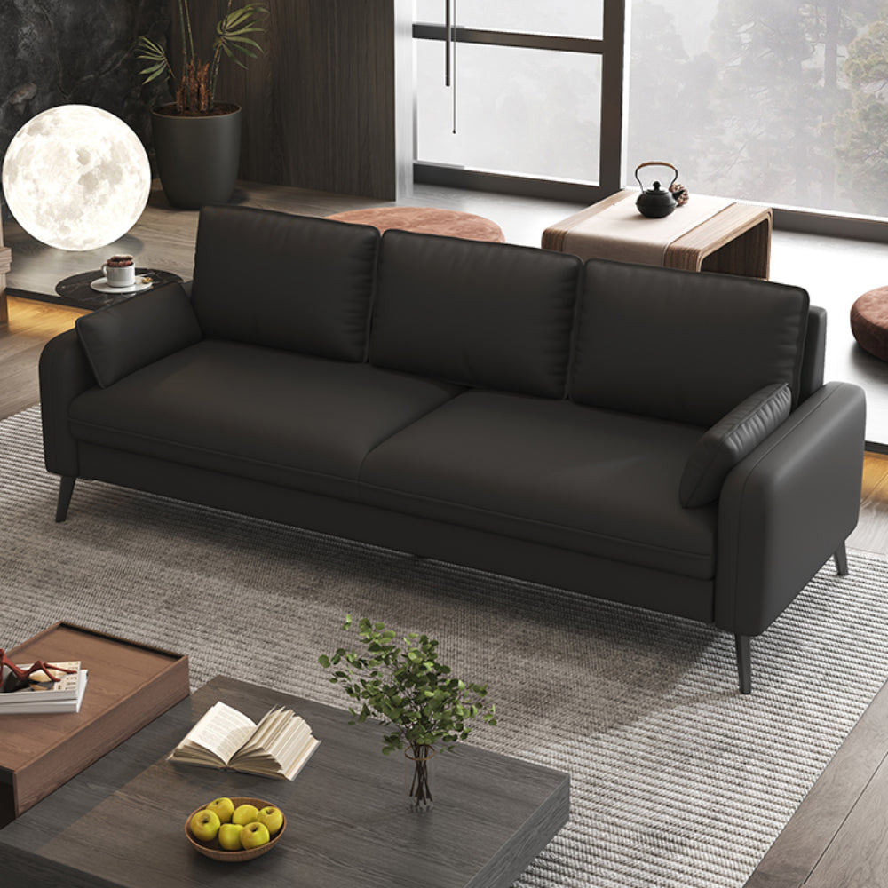 Modern minimalist black leather sofa