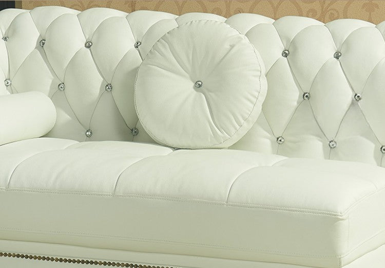 Modern Living Room Set White Leather Chesterfield Sofa