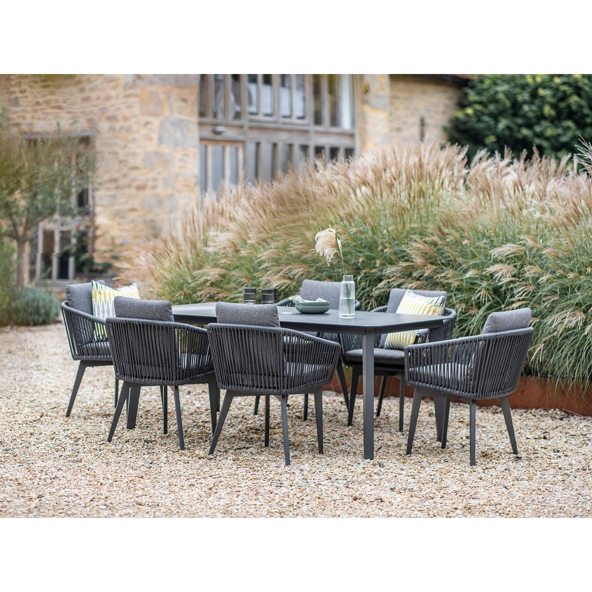 6 Seat Rectangle Dining Set with Parasol & Basegarden