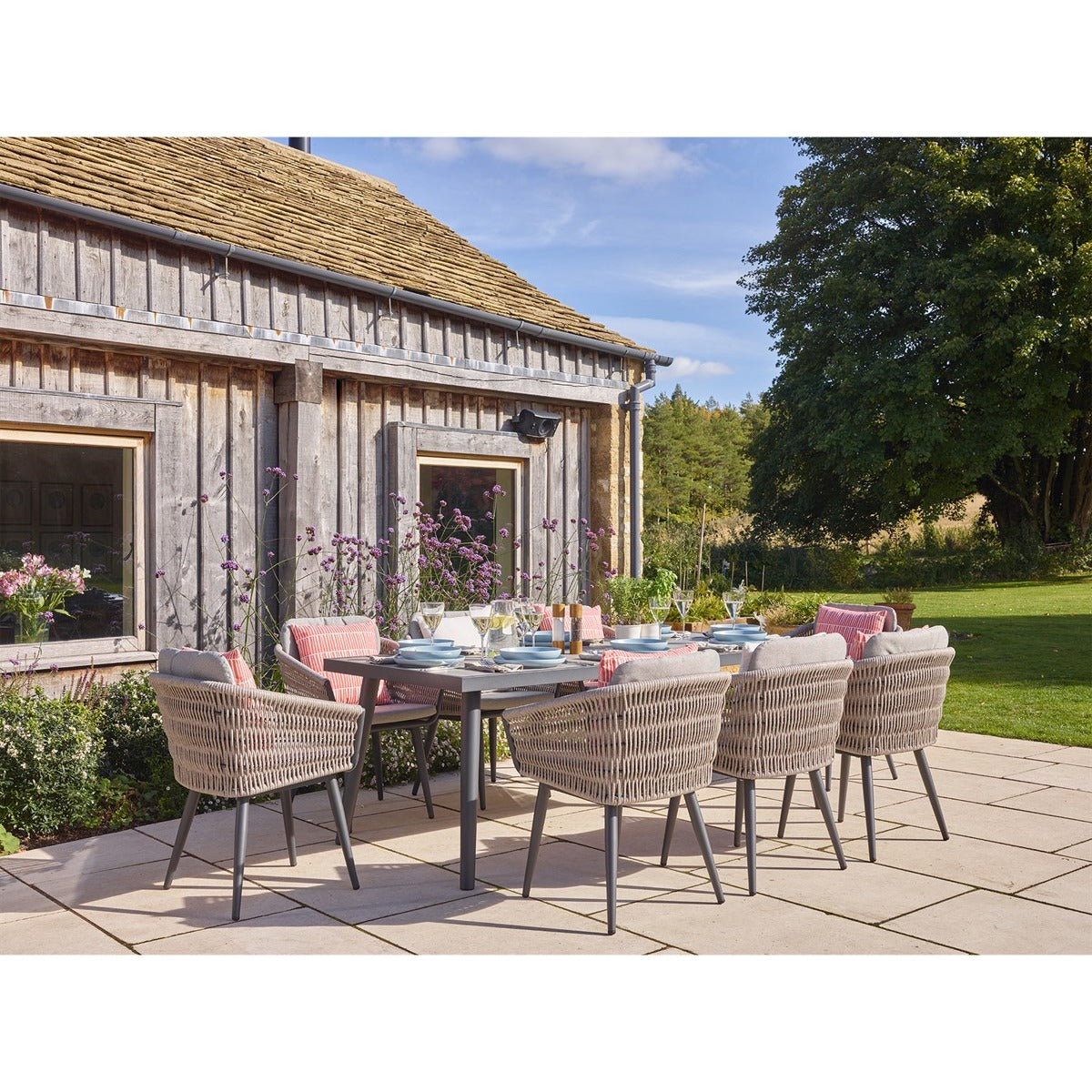 8 Seat Rectangle Dining Set with Parasol & Basegarden