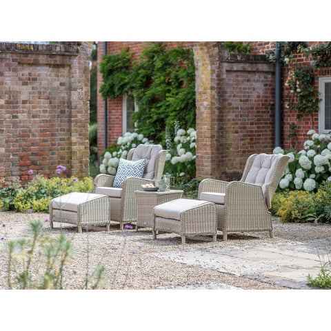 Sandstone Rattan Recliner Set with 2 Footstools & Side Tablegarden