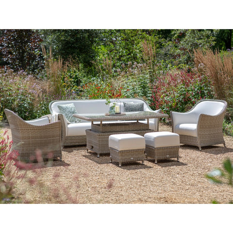 Carlo 3 Seater Sofa with Rectangle Dual Height Table, 2 Armchairs & 2 Stoolsgarden