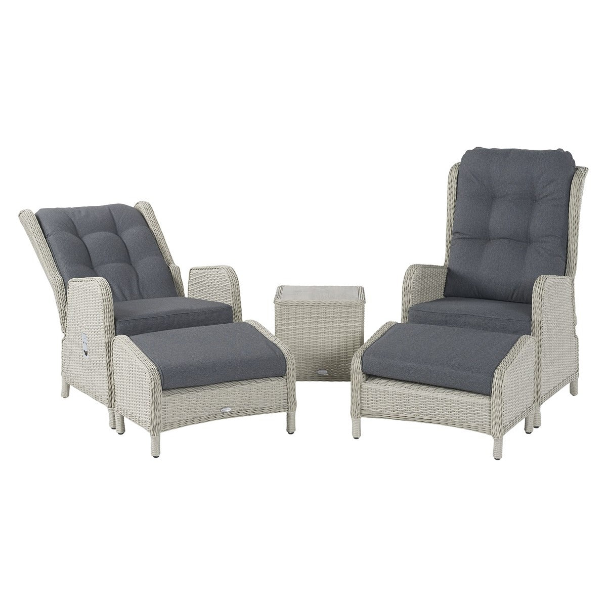 Dove Grey Rattan Deluxe Recliner Set with 2 Footstools & Side Tablegarden