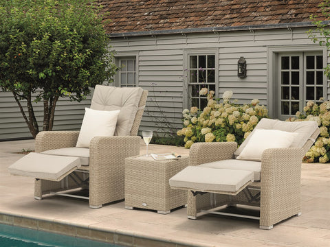 Nutmeg Rattan Recliner Set with Integrated Footstools & Side Tablegarden