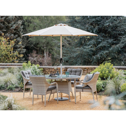 Rattan 4 Seat Round Dining Set with Parasol & Basegarden