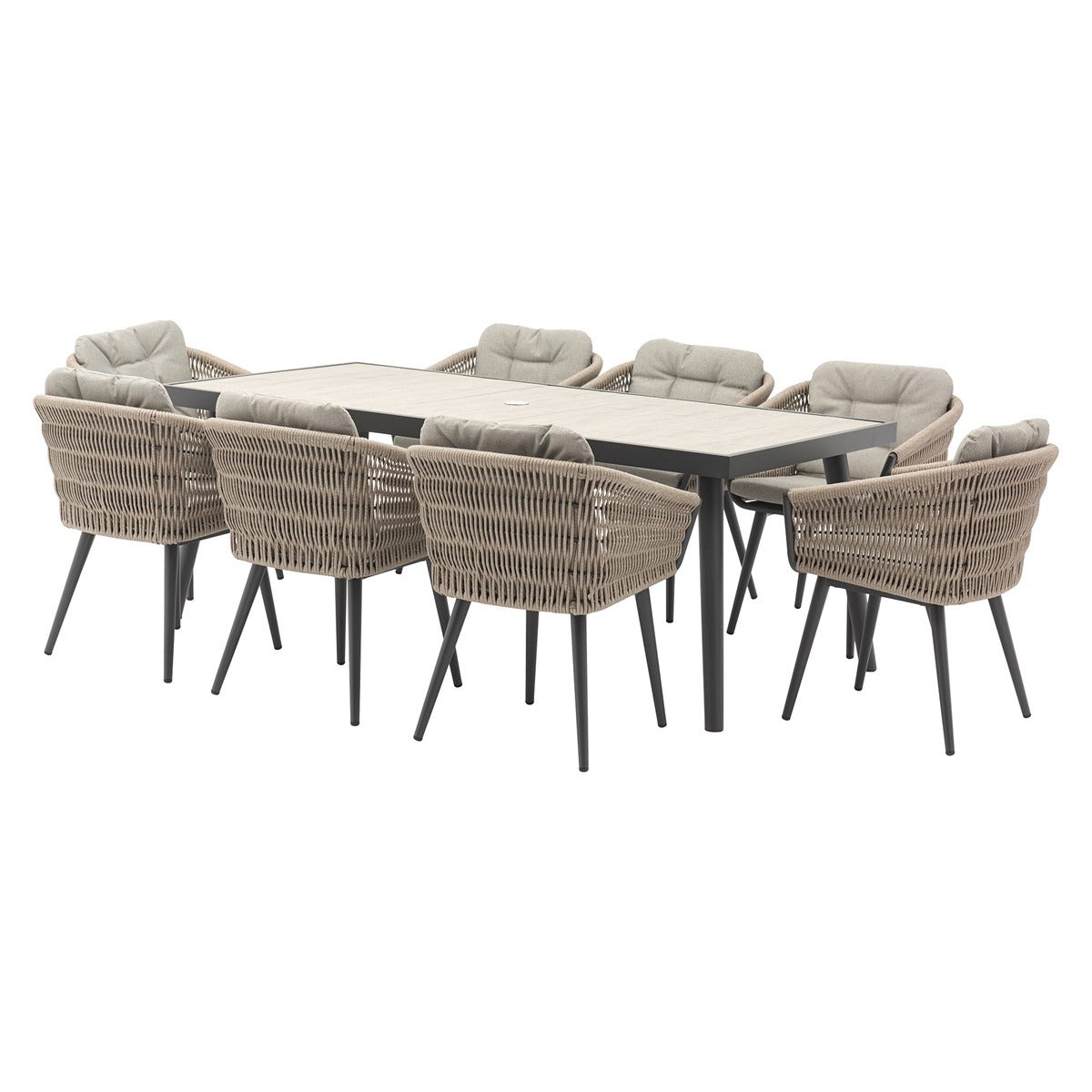 8 Seat Rectangle Dining Set with Parasol & Basegarden