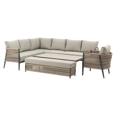 L-Shape Sofa with Rectangle Dual Height Table, Bench & Chairgarden