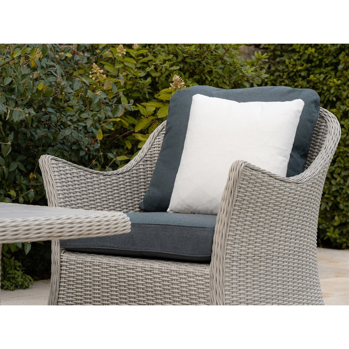 Dove Grey Rattan 3 Seater Sofa with Dual Height Rectangle Table, 2 Armchairs & Benchgarden