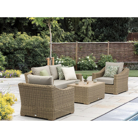 Rattan 2 Seater Sofa with Rectangle Coffee Table & 2 Armchairsgarden