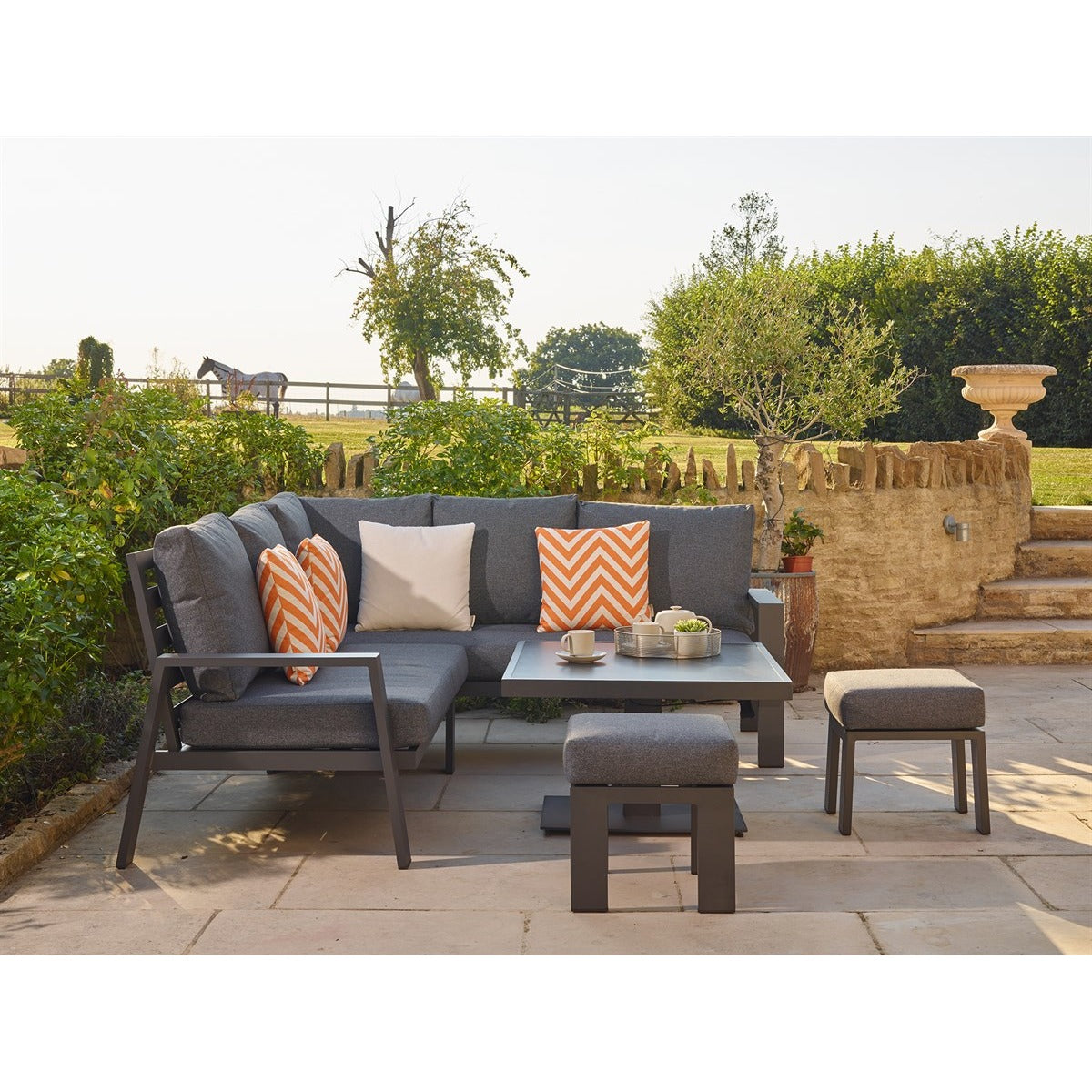 Corner Sofa with Mini Piston Adjustable Table & 2 Stoolsgarden