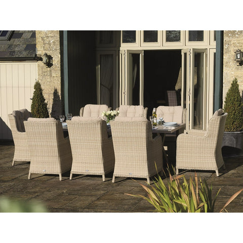 Sandstone Ceramic Rectangle Table with 8 Rattan Armchairsgarden