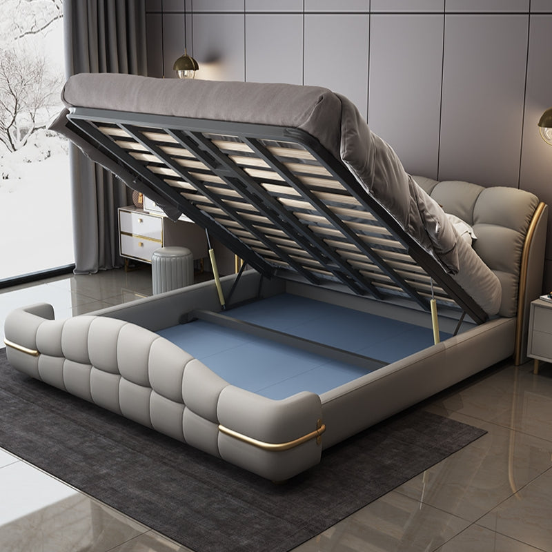 High end modern cream leather luxury bed