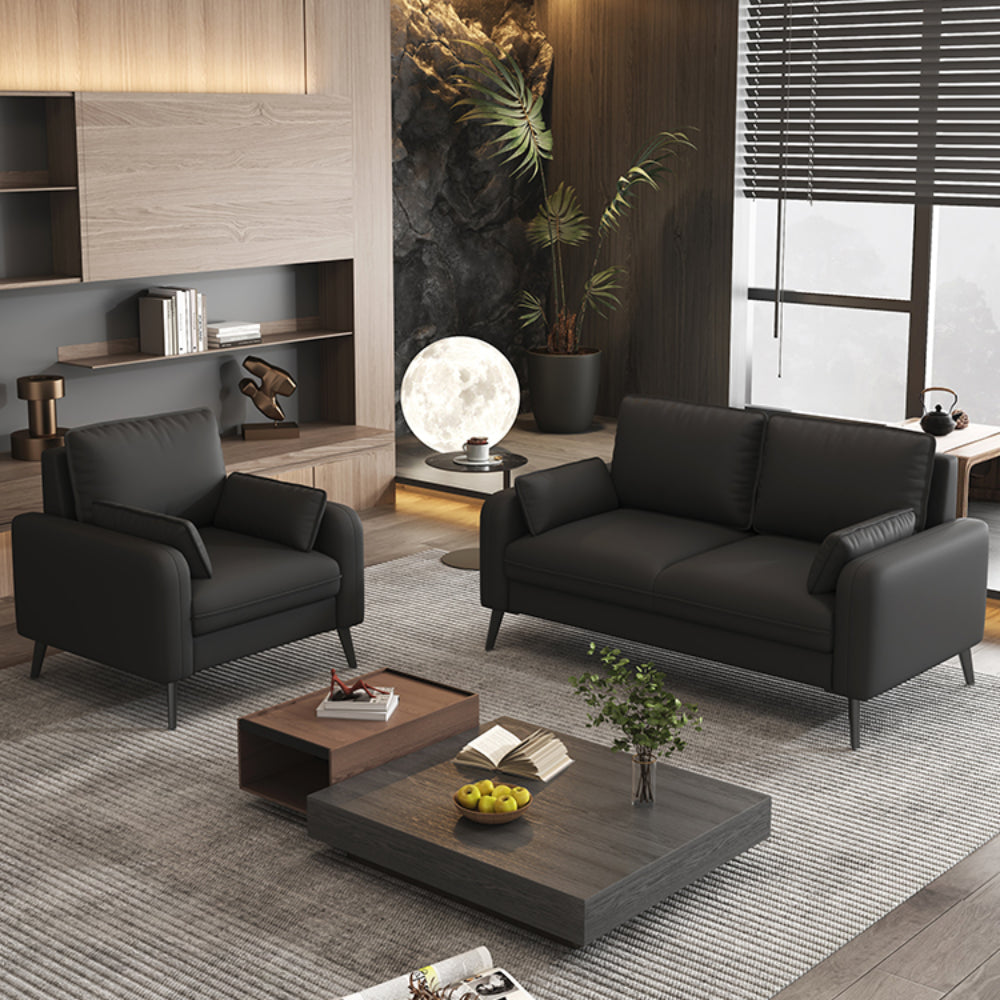 Modern minimalist black leather sofa