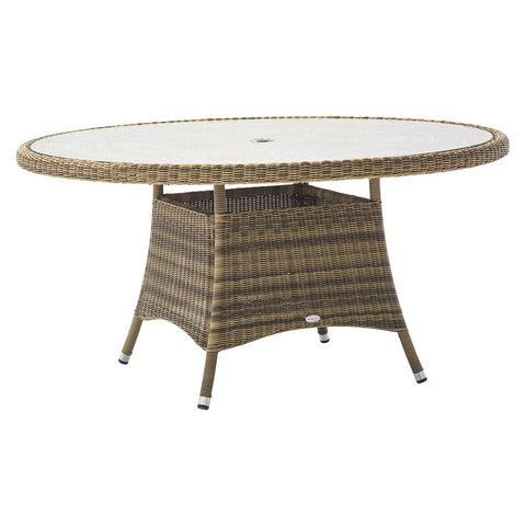 Rattan 6 Seat Round Dining Set with Lazy Susan, Parasol & Basegarden